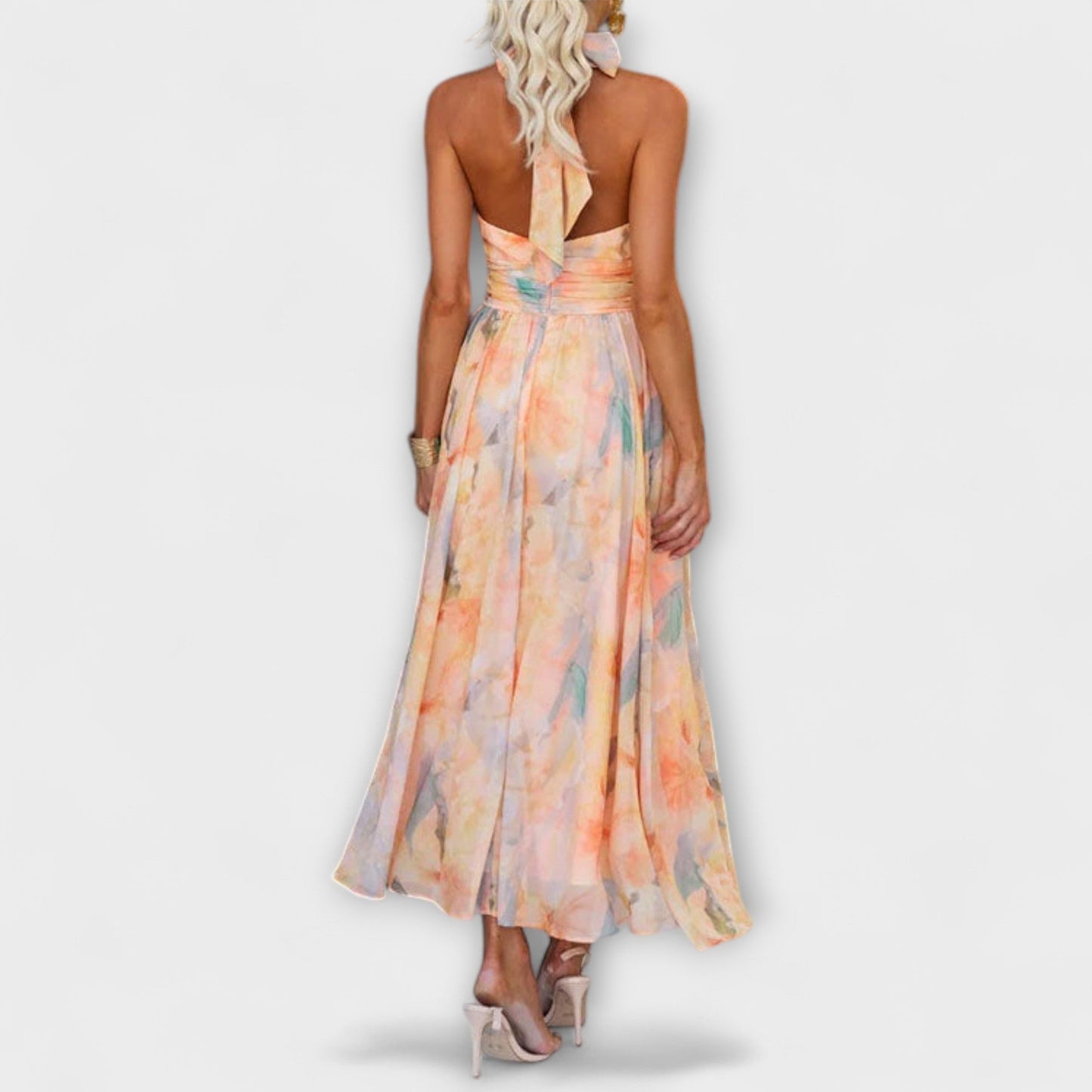 Roma | Halter-Neck Watercolor Print Maxi Dress