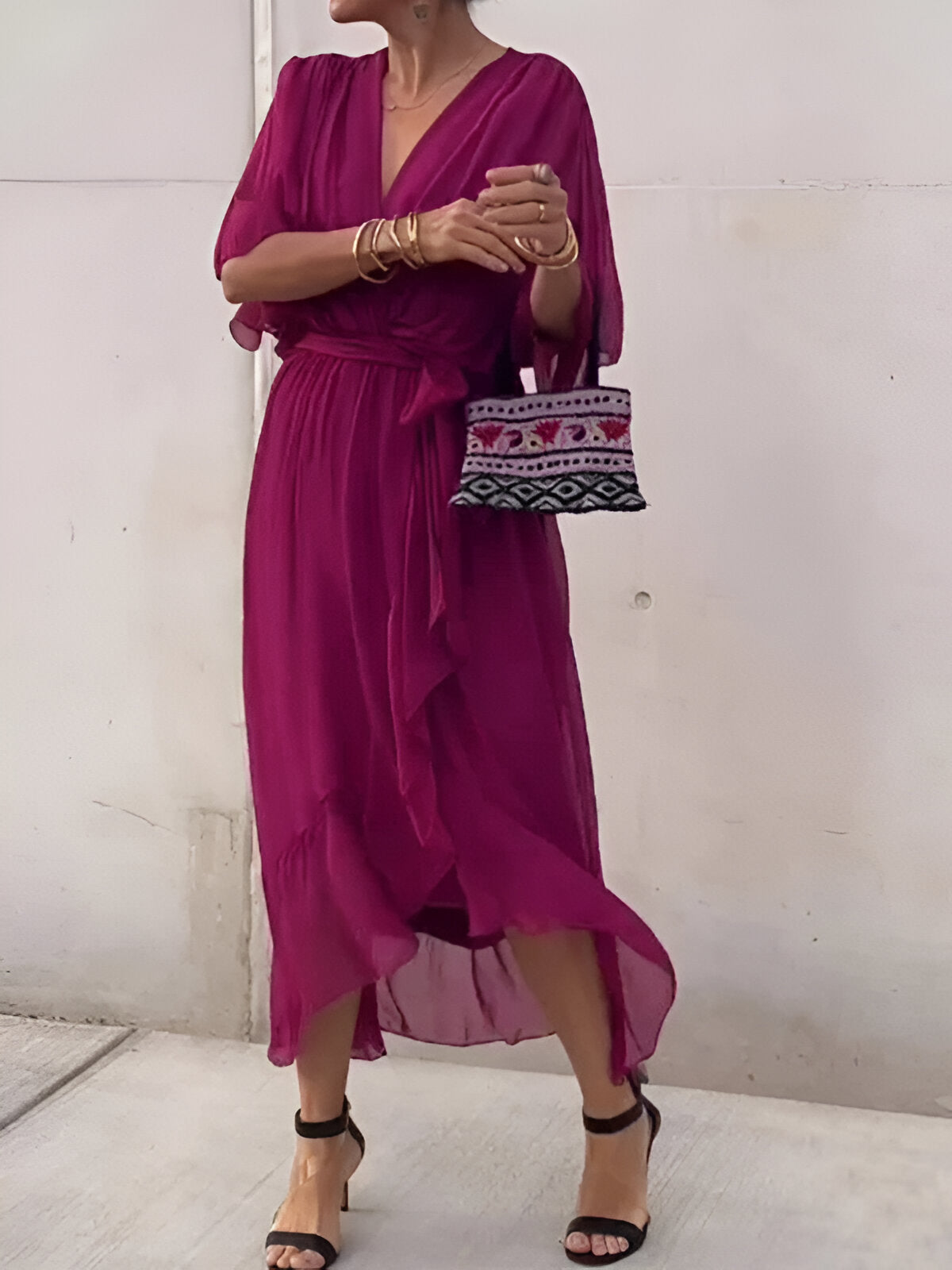 Monica™ | Chiffon Dress with V-neck