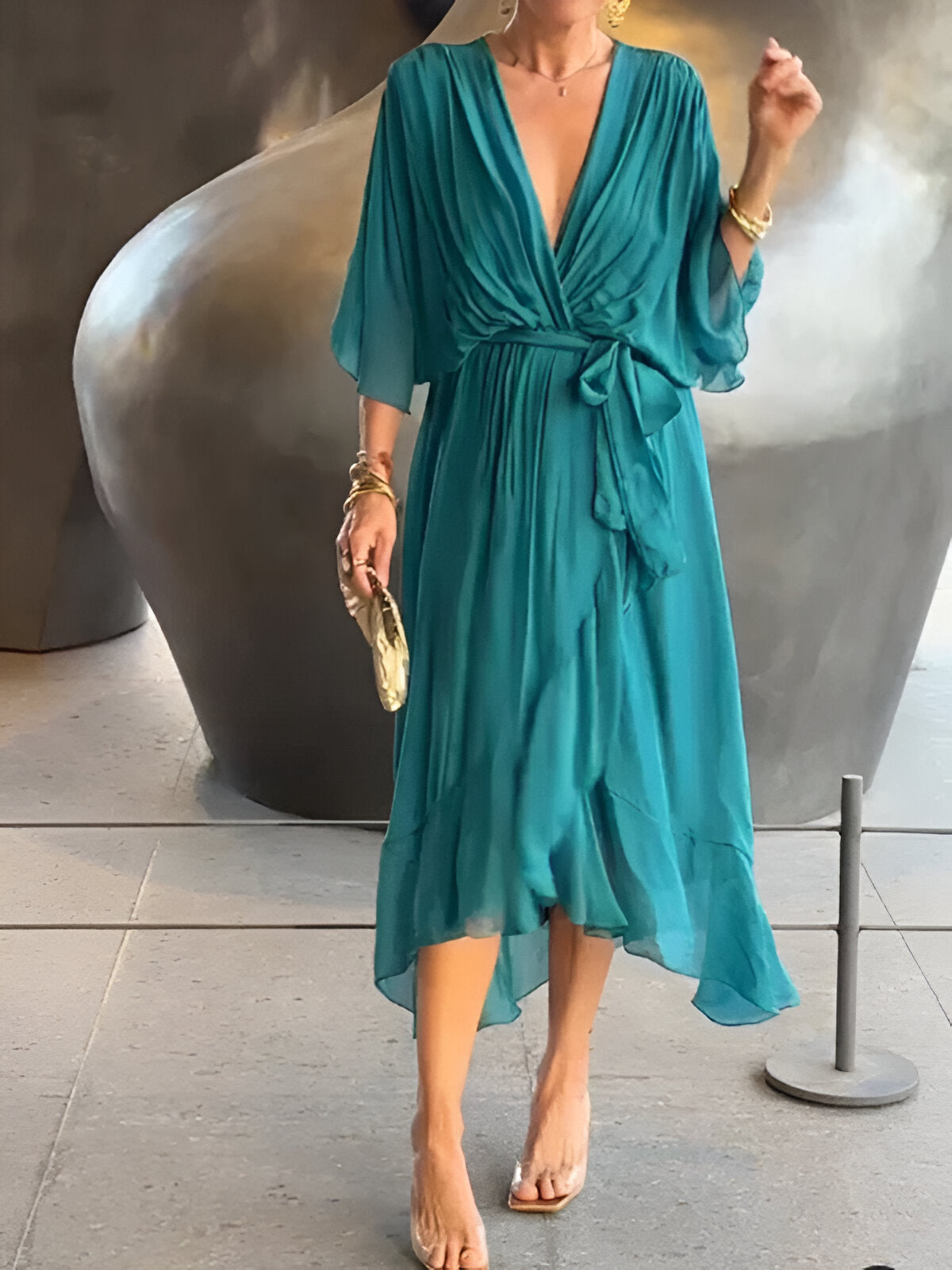 Monica™ | Chiffon Dress with V-neck